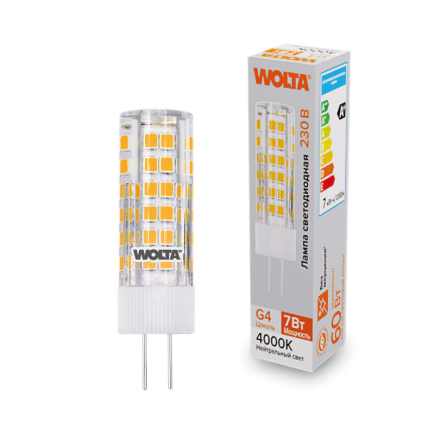 Светодиодная лампа WOLTA 7Вт 4000K G4 кукуруза матовая WSTD-JC-220V7W4KG4-C