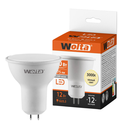 Светодиодная лампа WOLTA 12Вт 3000K GU5.3 матовая 25YPAR16-230-12GU5.3