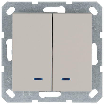 Выключатель двухклавишный со светодиодами 10A 250V с накладкой, цвет Тауп Jasmart G3023NT