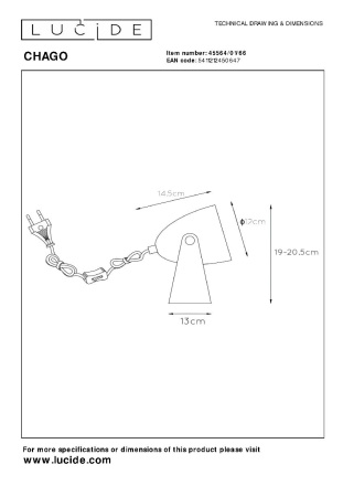 Настольная лампа Lucide Chago 45564/01/66