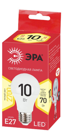 Лампа светодиодная Эра E27 10W 2700K ECO LED A60-10W-827-E27 Б0028006