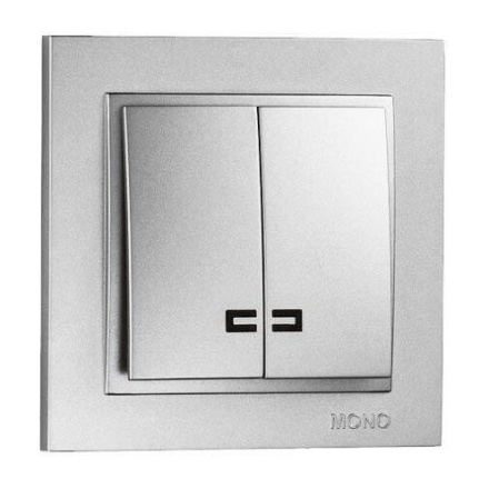 Выключатель двухклавишный с подсветкой Mono Electric Despina 10А 250В серебро 102-212125-103
