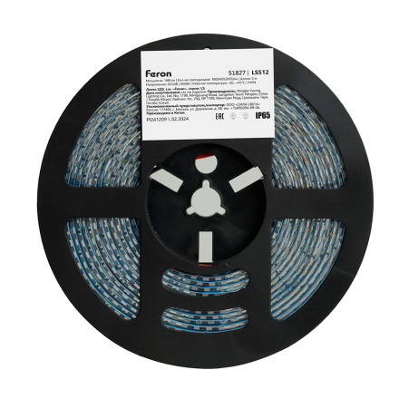 Светодиодная лента Feron LS512 24В 2835 16Вт/м 6000К 5м IP65 51827