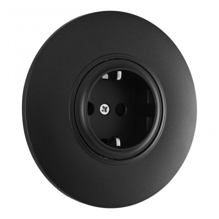 Розетка круглая с/з и шторками и рамкой Arte Milano SET08-1-40-1 black