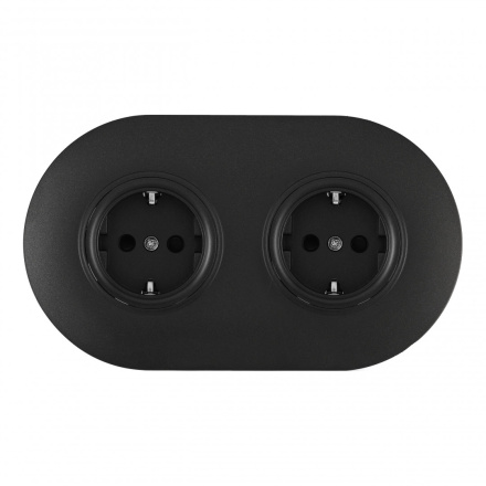 Круглая розетка двойная (двухпостовая) с/з и шторками Arte Milano SET08-2-40-1x2 black