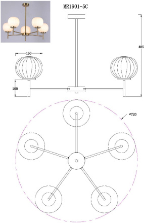 Люстра на штанге MyFar Eliza MR1901-5C