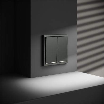 Проходной переключатель двухклавишный с подсветкой Voltum S70 VLS020406 (титан)