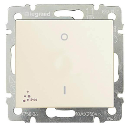 Выключатель одноклавишный двухполюсный Legrand Valena 10A 250V IP44 слоновая кость 774192