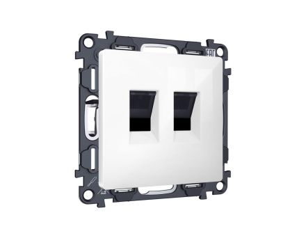 Комплект механизма компьютерной двойной розетки RJ-45 с автоматической защитной шторкой Alfa Белый глянец Quant Ambrella Volt MA112110 (AP1121, VM189)