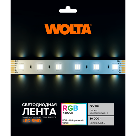 Светодиодная лента Wolta WLS5050-14,4W/RGBW-4000/24H60-01