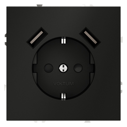 Розетка с USB, А+А Voltum S70 VLS040408 (черный матовый