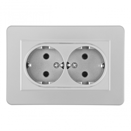 Розетка двойная с/з и шторками Arte Milano SET16-double-40-2 silver