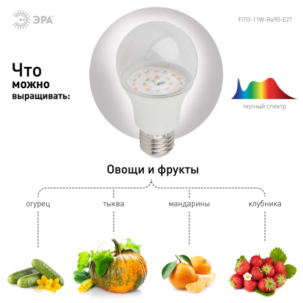 Фитолампа для растений светодиодная ЭРА E27 11W 2150K FITO-11W-Ra90-E27 Б0039172