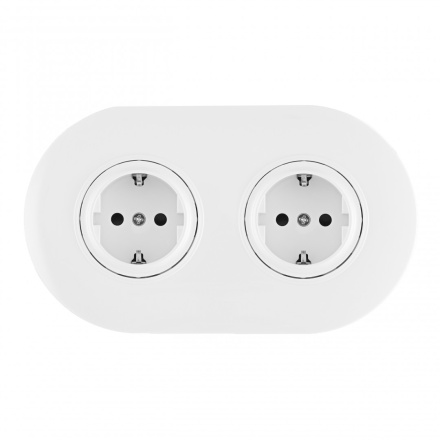 Круглая розетка двойная (двухпостовая) с/з и шторками Arte Milano SET08-2-40-1x2 white