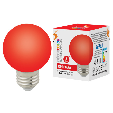 Лампа светодиодная Volpe Decor color LED-G60-3W/RED/E27/FR/С UL-00006959