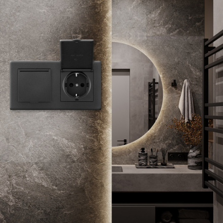 Розетка двойная (двухпостовая) с/з и шторками Arte Milano SET06-2-41-1x2 black