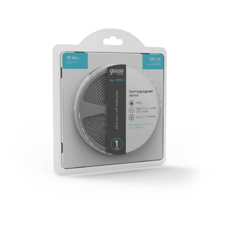 Светодиодная лента Gauss Basic 12В 5050 10Вт/м 4000K 3м IP65 BT052