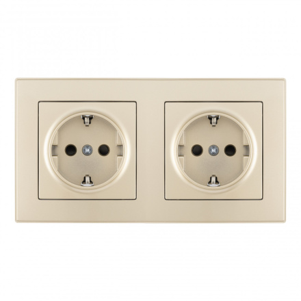 Розетка двойная (двухпостовая) с/з и шторками Arte Milano SET06-2-40-1x2 shampan