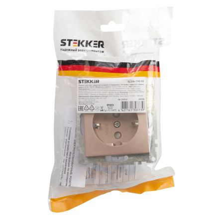 Розетка 1-местная с/з с защитной шторкой Stekker Катрин 39596