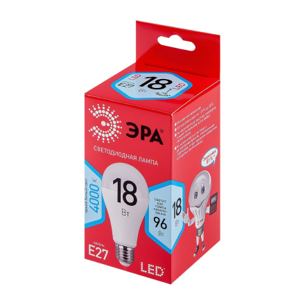 Лампа светодиодная Эра E27 18W 4000K LED A65-18W-840-E27 R Б0052381