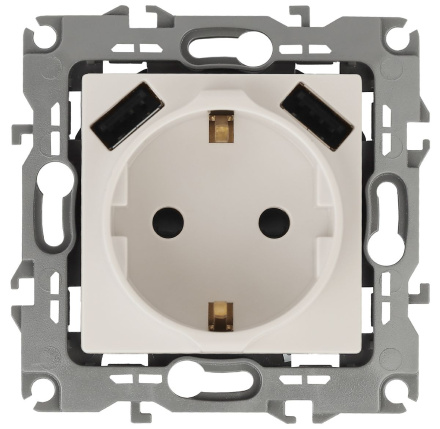 Розетка 2P+E со шторками и 2xUSB Эра 12-4109-02 Б0047841