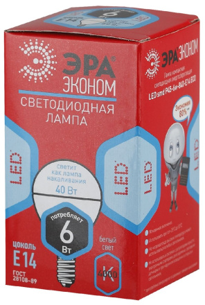 Лампа светодиодная Эра E14 6W 4000K ECO LED P45-6W-840-E14 Б0019077