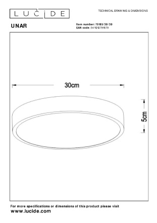 Потолочный светильник Lucide Unar 79185/30/30