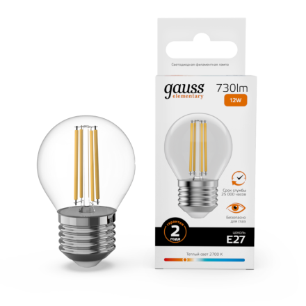 Лампа светодиодная Gauss Filament Elementary E27 12W 2700K 52212