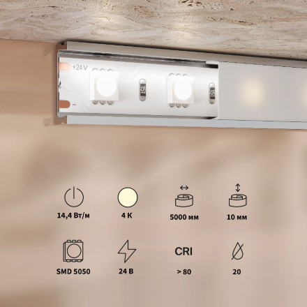 Светодиодная лента Maytoni Base 24В 5050 14,4Вт/м 4000K 5м IP20 201190