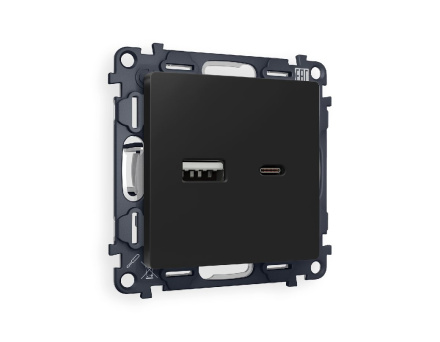 Комплект механизма розетки 2USB A+C 20W (быстрая зарядка) Ambrella Volt Alfa MA811010