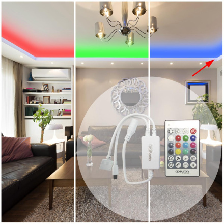 Контроллер для светодиодной ленты RGBW Apeyron 72Вт 12-24В 4*15A/канал IP20 пульт, DC-коннектор для входа, 5-игольчатый коннектор для выхода 04-29