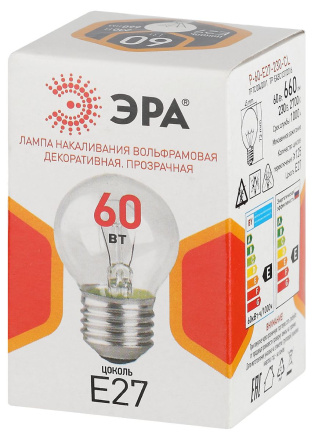 Лампа накаливания Эра P-60-E27-230-CL шар Б0066558