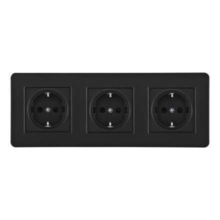Розетка тройная (трехпостовая) с/з и шторками Arte Milano SET16-3-40-1x3 black