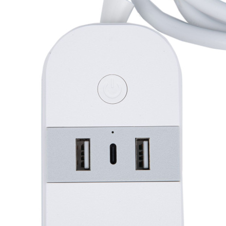 Умный сетевой фильтр Uniel UL-00011386 Wi-Fi. 1.8м Пвс 3х1.5. 4 гнезда. с-з. 2USB+Type-C 5В 3A 16A 3680Вт P-GCL4-1,8 A201/UC/WF WHITE