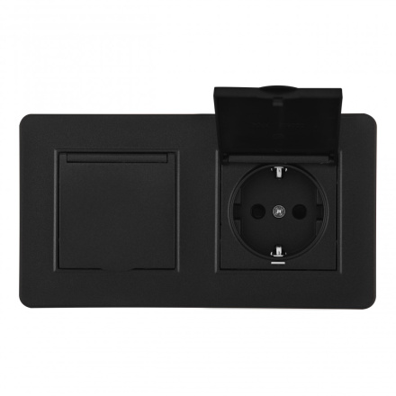 Розетка двойная (двухпостовая) с/з и шторками Arte Milano SET16-2-41-1x2 black