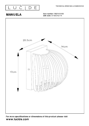 Настенный светильник Lucide Manuela 78274/01/33