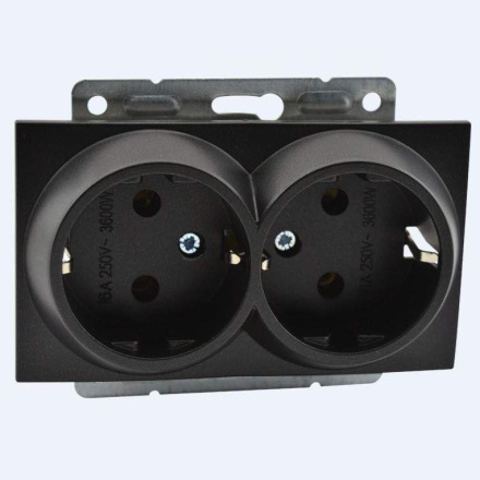 Розетка с заземлением двойная Mono Electric Despina-Larissa 16А 250В графит 500-002004-120