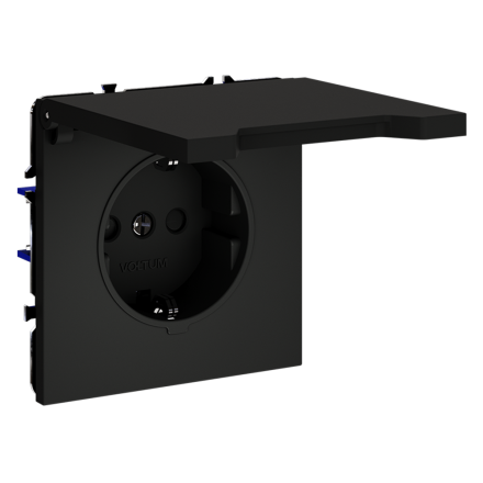 Розетка с защитными шторками и крышкой Voltum S70 VLS040308 (черный матовый)