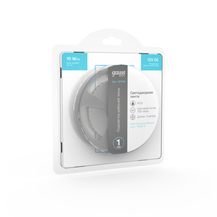Светодиодная лента Gauss 12В 2835 10Вт/м 4000K 3м IP20 BT038