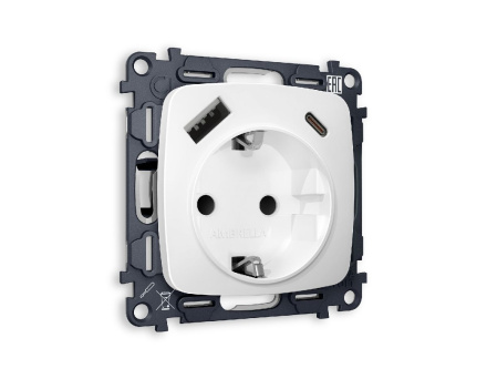 Комплект механизма розетки 2USB A+C 20W (быстрая зарядка) с/з Ambrella Volt Omega MO130010