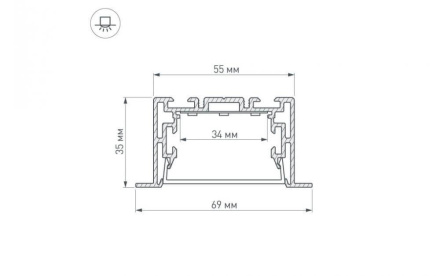 Профиль с экраном Arlight S2-LINIA69-F-2500 ANOD+OPAL 021177