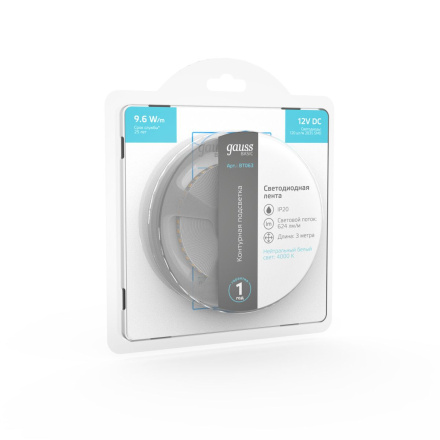 Светодиодная лента Gauss Basic 12В 2835 9,6Вт/м 4000K 3м IP20 BT063