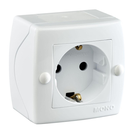 Розетка на 1 пост с заземлением Mono Electric Octans IP20 16А 250В белый 104-010107-117