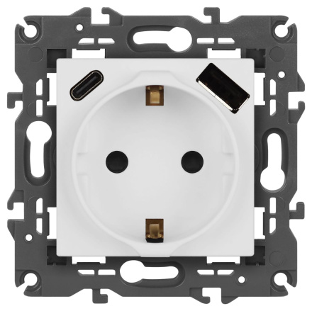 Розетка со шторками с USB type-A+C Эра Elegance 14-4108-01М Б0067710