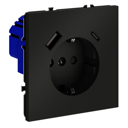 Розетка с USB, A+C Voltum S70 VLS040508 (черный матовый