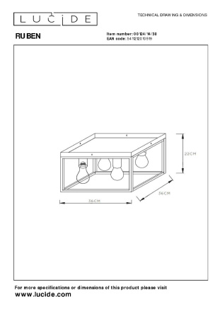 Потолочный светильник Lucide Ruben 00124/14/30