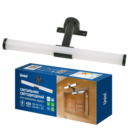 Подсветка для зеркал Uniel ULT-F37-6W/4500K IP44 BLACK UL-00012516