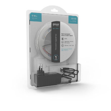Светодиодная лента Gauss Basic 12В 2835 6Вт/м 4000K 5м IP65 BT014