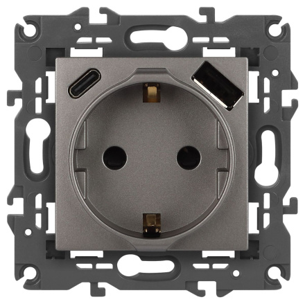 Розетка со шторками с USB type-A+C Эра Elegance 14-4108-16 Б0067695