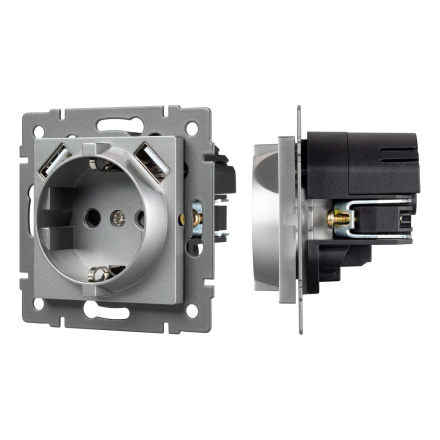 Механизм розетки с USB зарядкой Arlight SCT-MUAA-PL-GR-V (250V, 16A) 049820